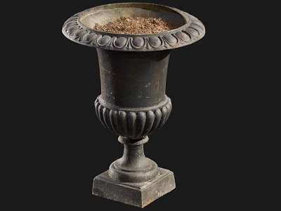 Public Facility Stone Planter with Carved Patterns Square Base and Round Top Design 3d model
