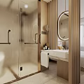 Modern Apartment Bedroom With Wooden Partition Bed Nightstand Pendant Light And Beige Light Wood Decor