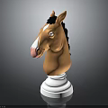 Cartoon Horse Head Sculpture Brown Body With Black Mane Pink Nose And White Base