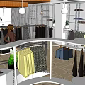 Clothing Store Interior With Hanging Various Colored Garments And Display Racks