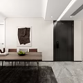 Modern Living Dining Room Interior With Sofa Coffee Table TV Plants And Circular Ceiling