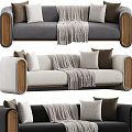 Stylish Multi Seater Sofa with Wooden Armrests Throw Pillows and Blanket in Gray Beige Black