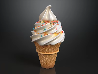 Delicious Vanilla Ice Cream Cone With White Cream And Colorful Sprinkles 3d model