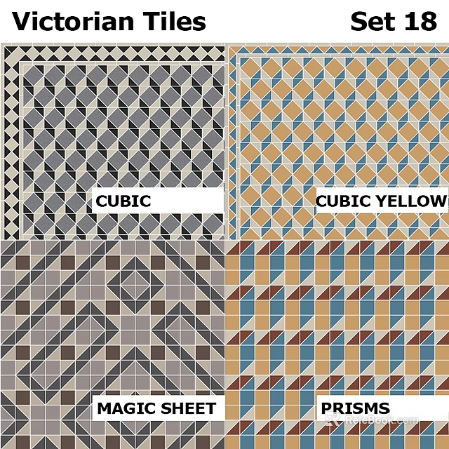 Cubic Tiles Featuring Geometric Patterns And Color Variations In Yellow Gray Blue Brown 3d model 