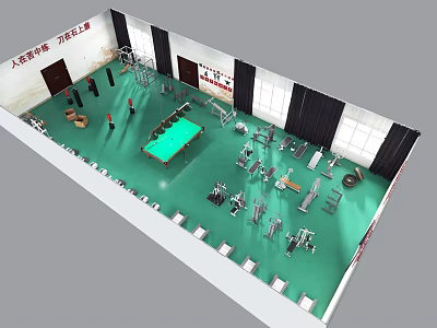 Large Indoor Fully Equipped Fitness Gym Featuring Various Workout Equipment 3d model