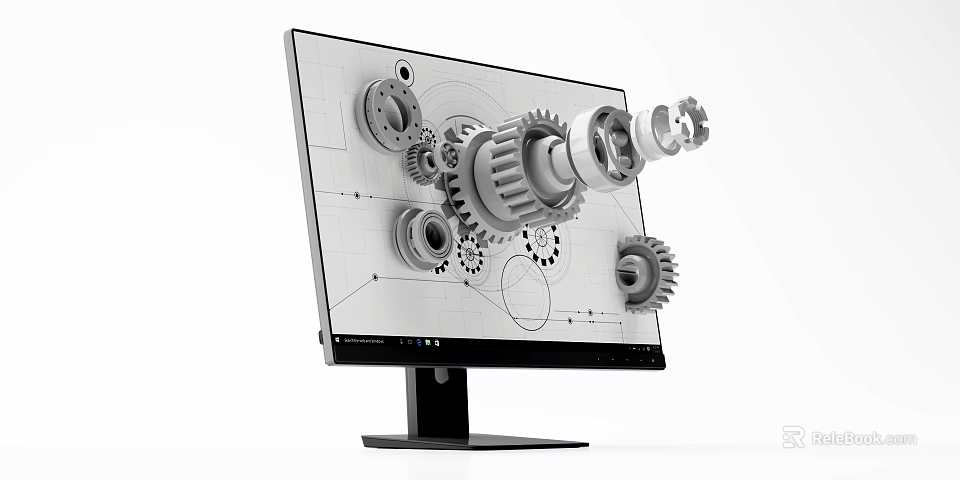Animated Cartoon Scene Featuring Monitor With Flying 3D Mechanical Gears And Drawings 3d model 