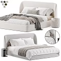 Modern Upholstered Double Bed With Padded Headboard White Pillows And Soft Grey Blanket