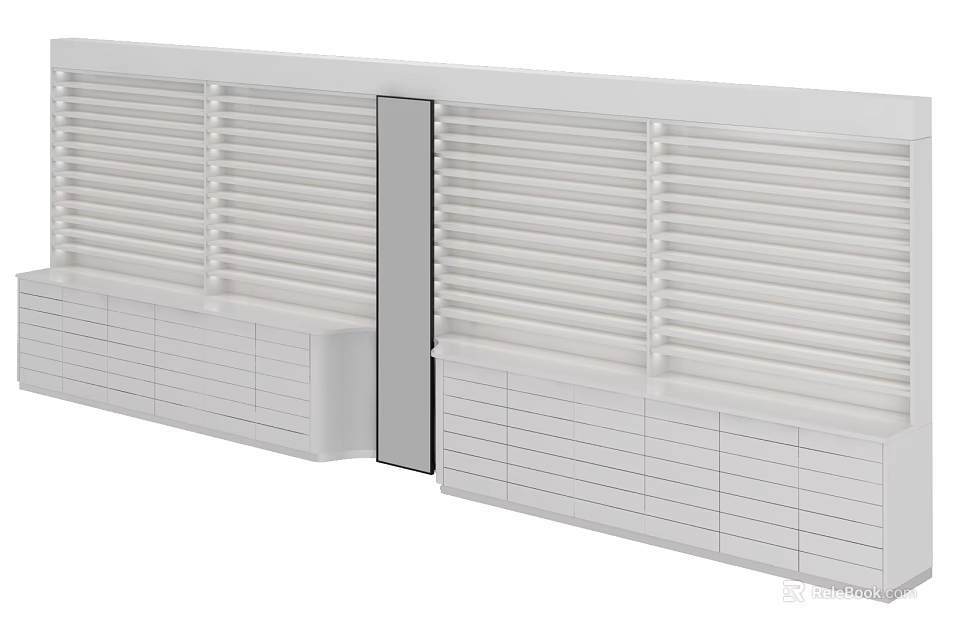 White Interior With Horizontal Blinds And Built In Storage Cabinets 3d model