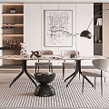 Modern Dining Room Interior Design With Round Table Comfortable Chairs Abstract Artwork And Pendant Lighting