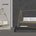 Stylish Wicker And Wooden Frame Swing Chairs With Soft Cushions Modern Indoor Design