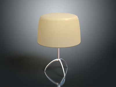 Beige Round Stool With Shiny Metal Three Legged Base And Modern Design 3d model