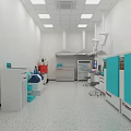Modern Laboratory Interior With Black Lab Benches Stools Cabinets And Overhead Lights 3d model