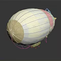 Pastel Colored Space Exploration Hot Air Balloon with White Beige Pink Green Panels and Basket