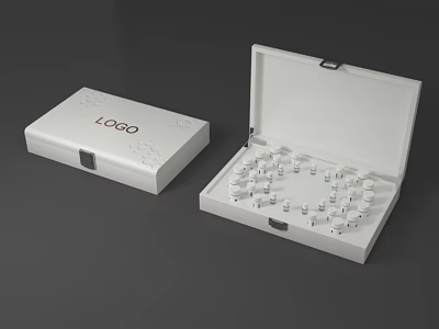 Premium White Open Box With LOGO Containing Multiple Small Vials Set 3d model