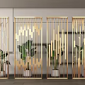 Elegant Gold Geometric Decorative Screens In Modern Interior With Green Plants