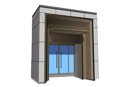 Modern Entrance Gate With Glass Double Doors And Stone Cladding Walls 3d model