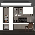 Modern Study Room Interior with Desk Bookshelf Astronaut Decor LED Lighting and Chair