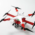 Industrial Drone With Red And White Frame And Four Black Propellers