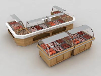 Wooden Display Cases With Glass Covers For Fresh Meat Food Storage 3d model