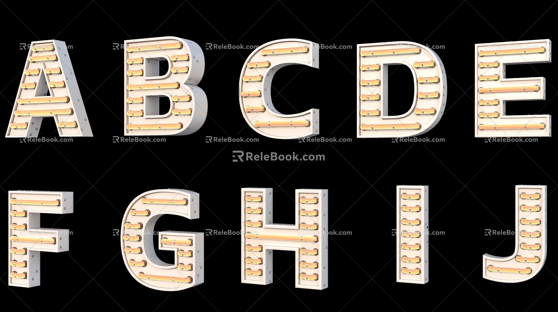 Neon letters three-dimensional material 3d model