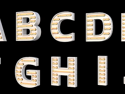 Illuminated LED Alphabet Letters Wall Decor With White Border And Yellow Lights On Black Background 3d model