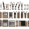 Hardware Tools Organized Storage Racks With Various Hand Tools And Wooden Holders 3d model