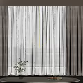 Elegant Beige And White Double Layer Curtains With Sheer Panels For Window And Indoor Plant