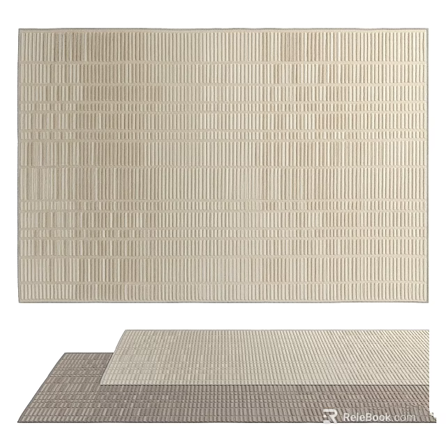 Modern Square Rug With Geometric Striped Pattern In Beige And Gray Neutral Tones 3d model