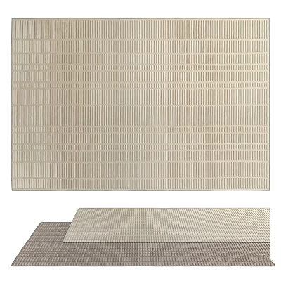 Modern Square Rug With Geometric Striped Pattern In Beige And Gray Neutral Tones 3d model