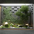 Modern Indoor Landscape With Greenery Wall Tree Stones And Ambient Lighting
