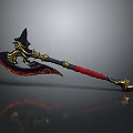 Fantasy Axe Weapon with Black Gold Decoration Red Handle and Fiery Blade 3D Render Design