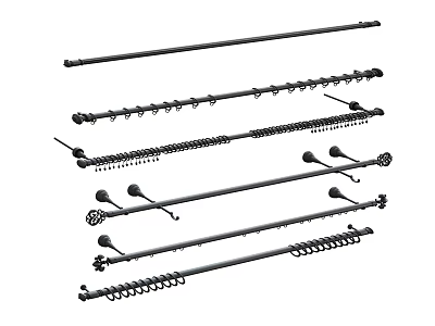 Various Curtain Rods With Hooks Rings And Different Designs For Window Decor 3d model
