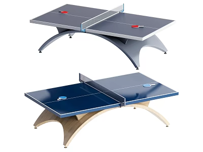 Modern Ping Pong Sports Equipment Tables With Blue Gray Tabletop Wooden Metal Legs And Net 3d model