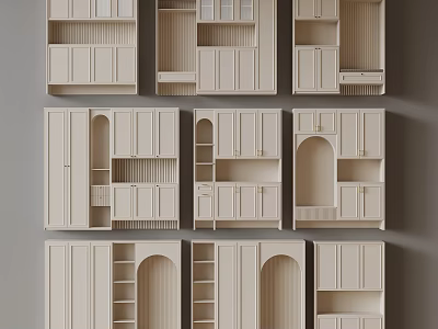 Modern Light Colored Wooden Shoe Cabinets With Multiple Units Various Designs And Shelves 3d model