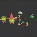 SpongeBob SquarePants Patrick Star Squidward Tentacles With Krusty Krab Box And Jelly Stop Sign