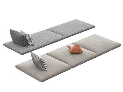 Modern Long Seat Cushions With Gray Checkered And Light Brown Leather Pillows 3d model