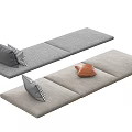Modern Long Seat Cushions With Gray Checkered And Light Brown Leather Pillows