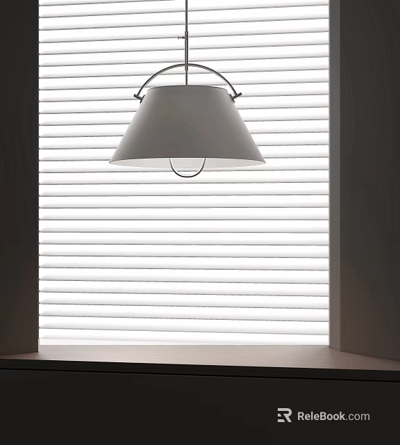 White Modern Pendant Light Hanging Near Window With White Blinds In Bright Interior Space 3d model 