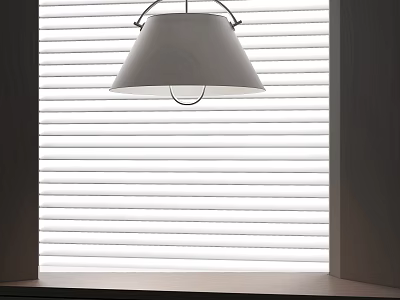 White Modern Pendant Light Hanging Near Window With White Blinds In Bright Interior Space 3d model