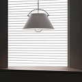White Modern Pendant Light Hanging Near Window With White Blinds In Bright Interior Space