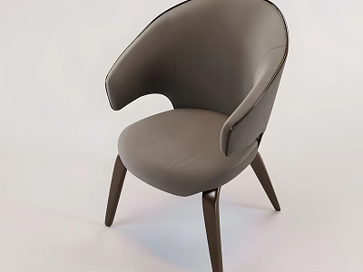 Modern Leather Leisure Chair With Curved Backrest Armrests And Wooden Legs 3d model