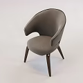 Modern Leather Leisure Chair With Curved Backrest Armrests And Wooden Legs