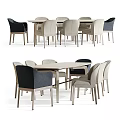 Modern Dining Table Set With Light And Dark Chairs Rectangular Top Wooden Legs Design 3d model