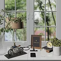 Modern Decorative Ornament Set With Motorcycle Model And Transparent Glass Decor On Black Base