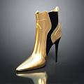 Gold And Black Ankle Boots With Pointed Toe Stiletto Heel And Spliced Design