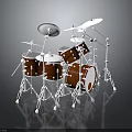 Professional Wooden Drum Set With White Cymbals And Stands For Music Performance