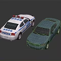 White Police Car And Blue Sedan Toy Models On Reflective Surface