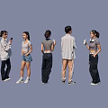 Multiple Young Women in Casual Clothes Posing With Mobile Phones and Cups on Gray Background