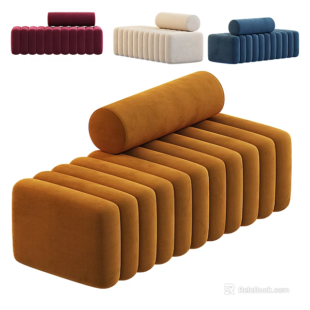 Modern Multicolor Velvet Ottoman With Stacked Cushioned Design For Living Room Furniture 3d model 