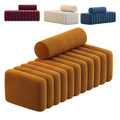 Modern Multicolor Velvet Ottoman With Stacked Cushioned Design For Living Room Furniture 3d model